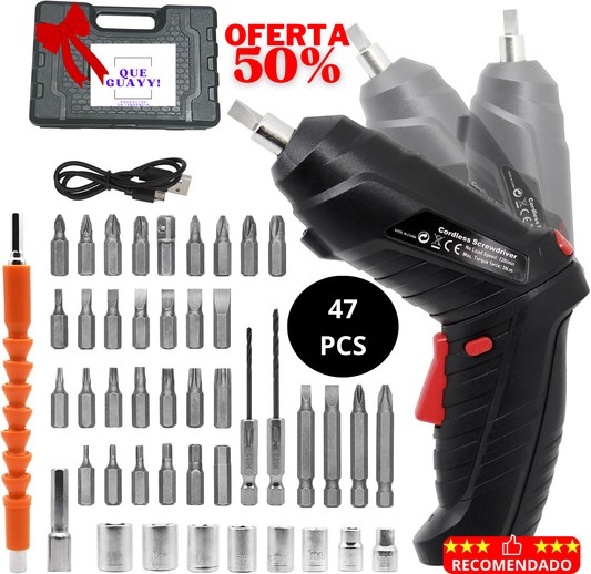 Kit destornillador eléctrico + 47 Piezas + Maletin