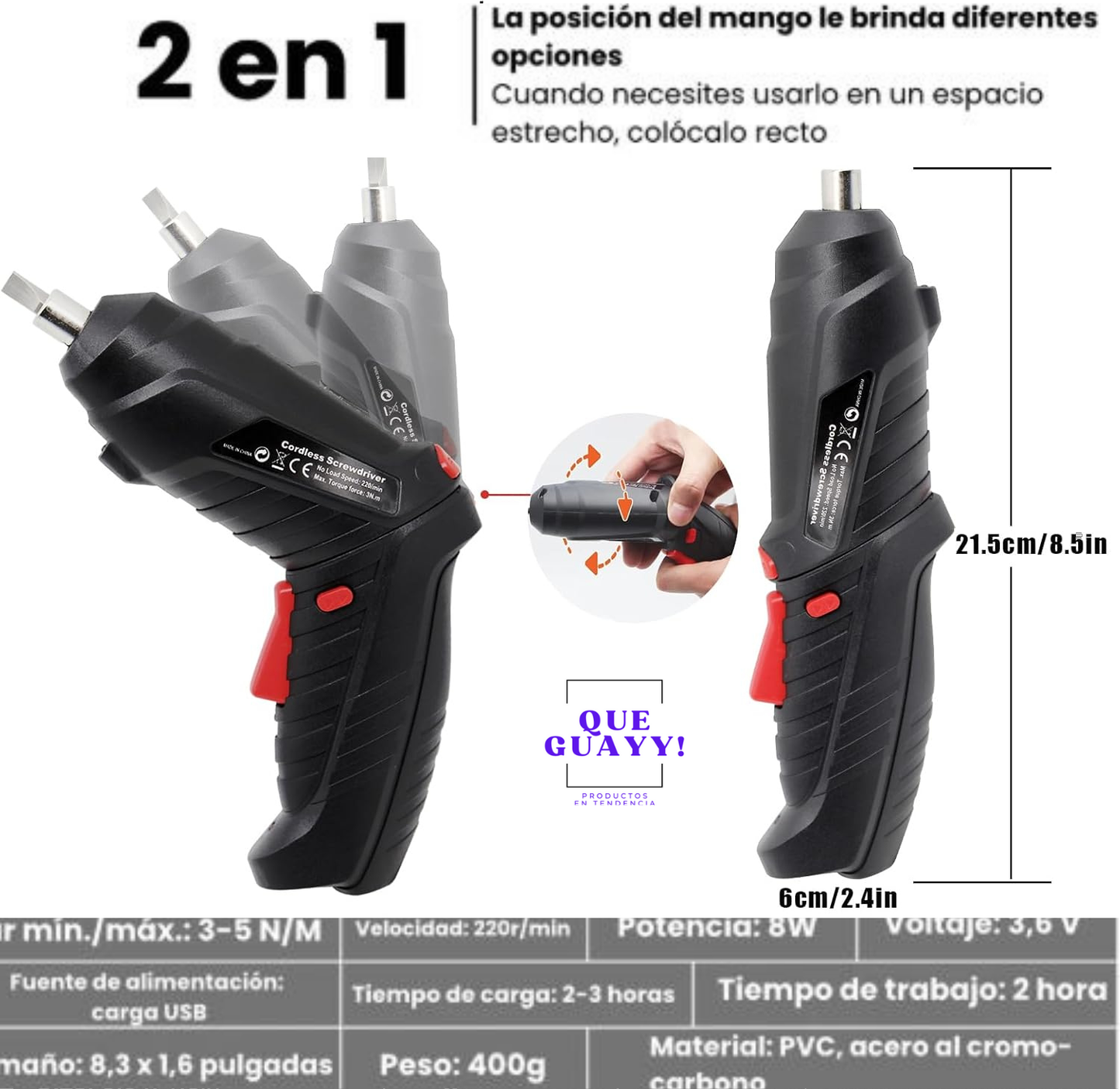 Kit destornillador eléctrico + 47 Piezas + Maletin