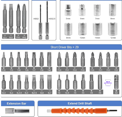 Kit destornillador eléctrico + 47 Piezas + Maletin